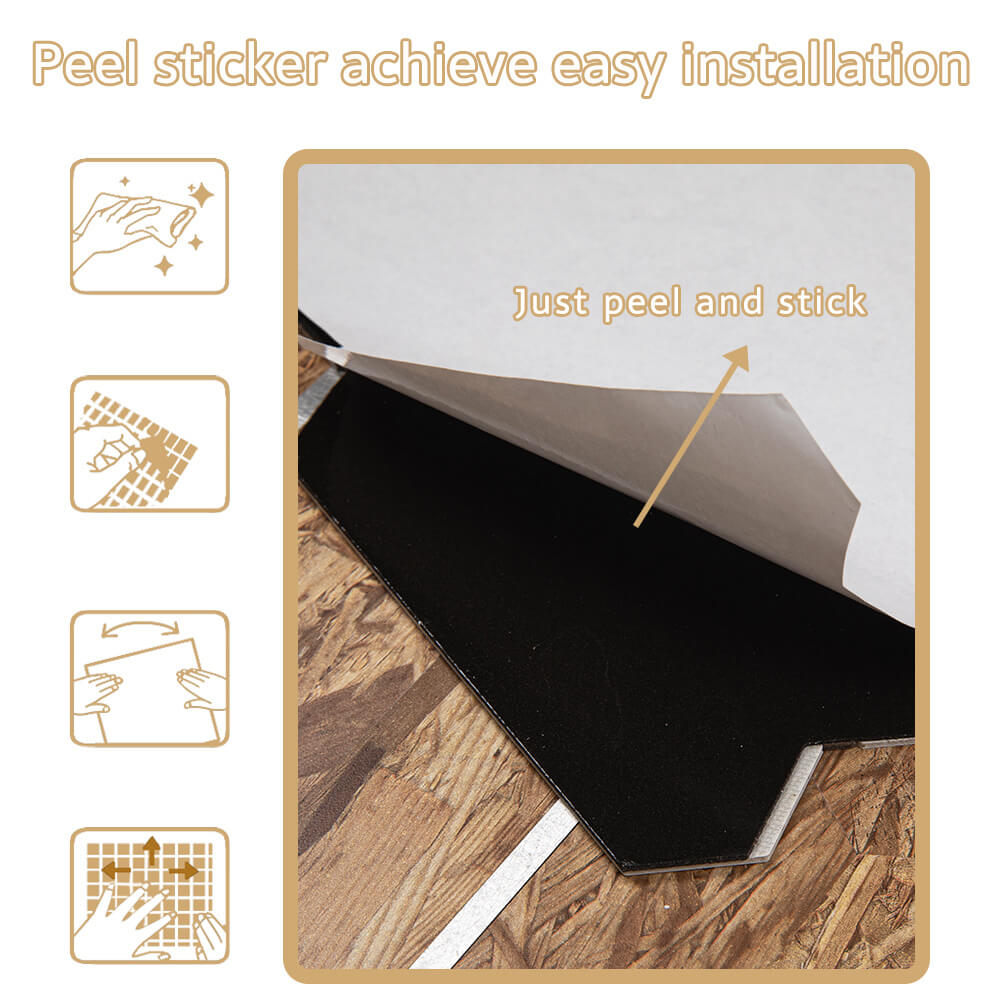 Peel and Stick Backsplash Tile Hexagon PVC Brown Wood Pattern with Gold Metal 5-Sheet